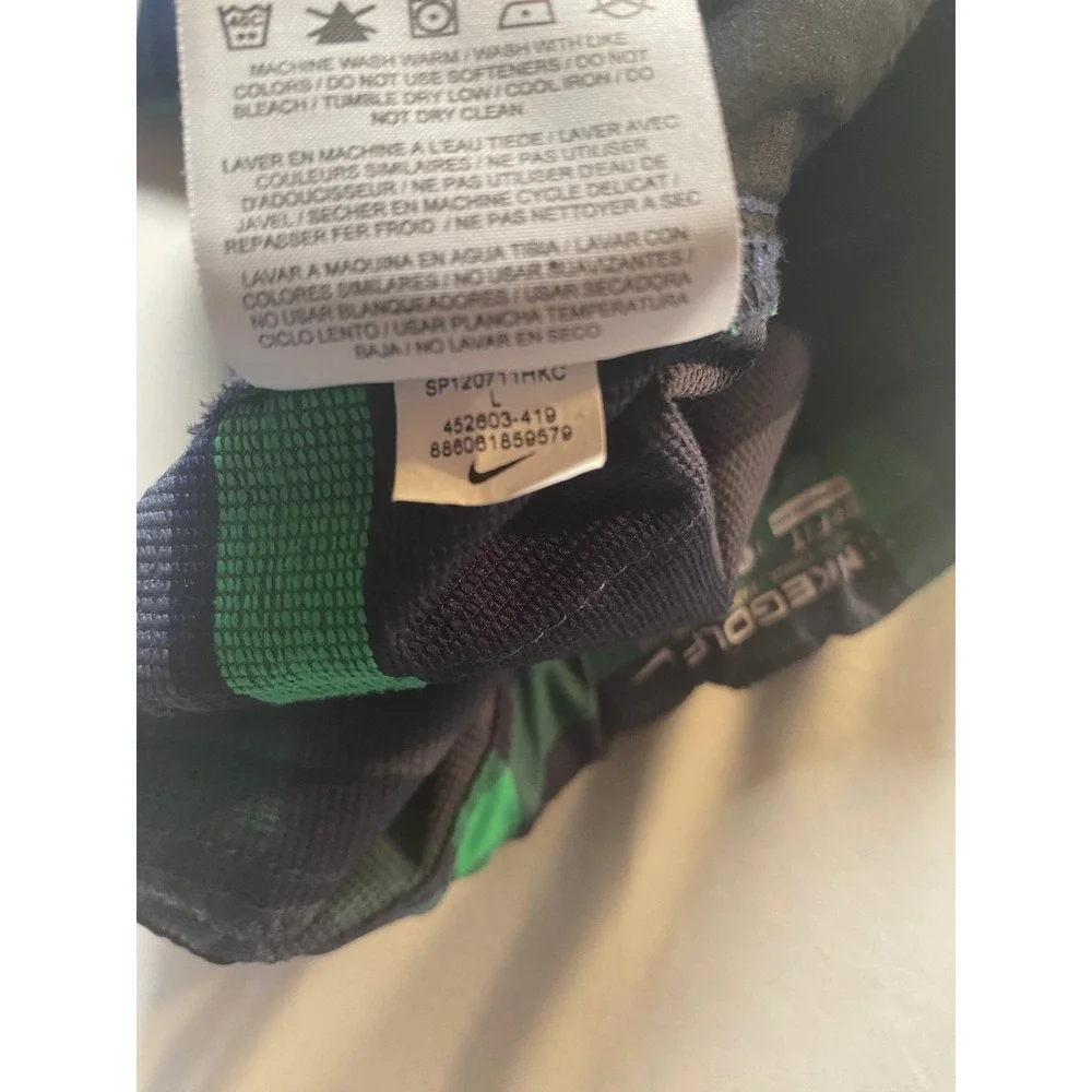Nike Golf Kids Dri-FIT Plaid Shorts Green Navy Blue Size Large 452603-419
